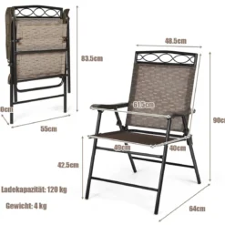 4-er Set tragbare Esszimmerstühle Faltbare Terrassenstühle Klappstühle mit Rückenlehne und Armlehnen Braun