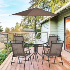 4-er Set tragbare Esszimmerstühle Faltbare Terrassenstühle Klappstühle mit Rückenlehne und Armlehnen Braun