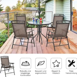 4-er Set tragbare Esszimmerstühle Faltbare Terrassenstühle Klappstühle mit Rückenlehne und Armlehnen Braun