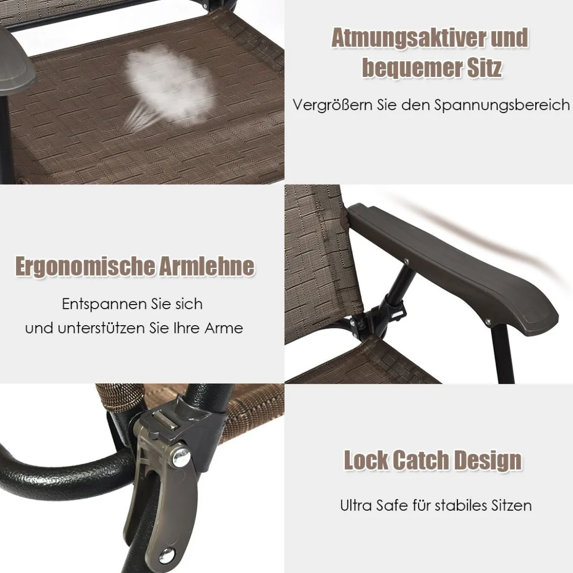 4-er Set tragbare Esszimmerstühle Faltbare Terrassenstühle Klappstühle mit Rückenlehne und Armlehnen Braun