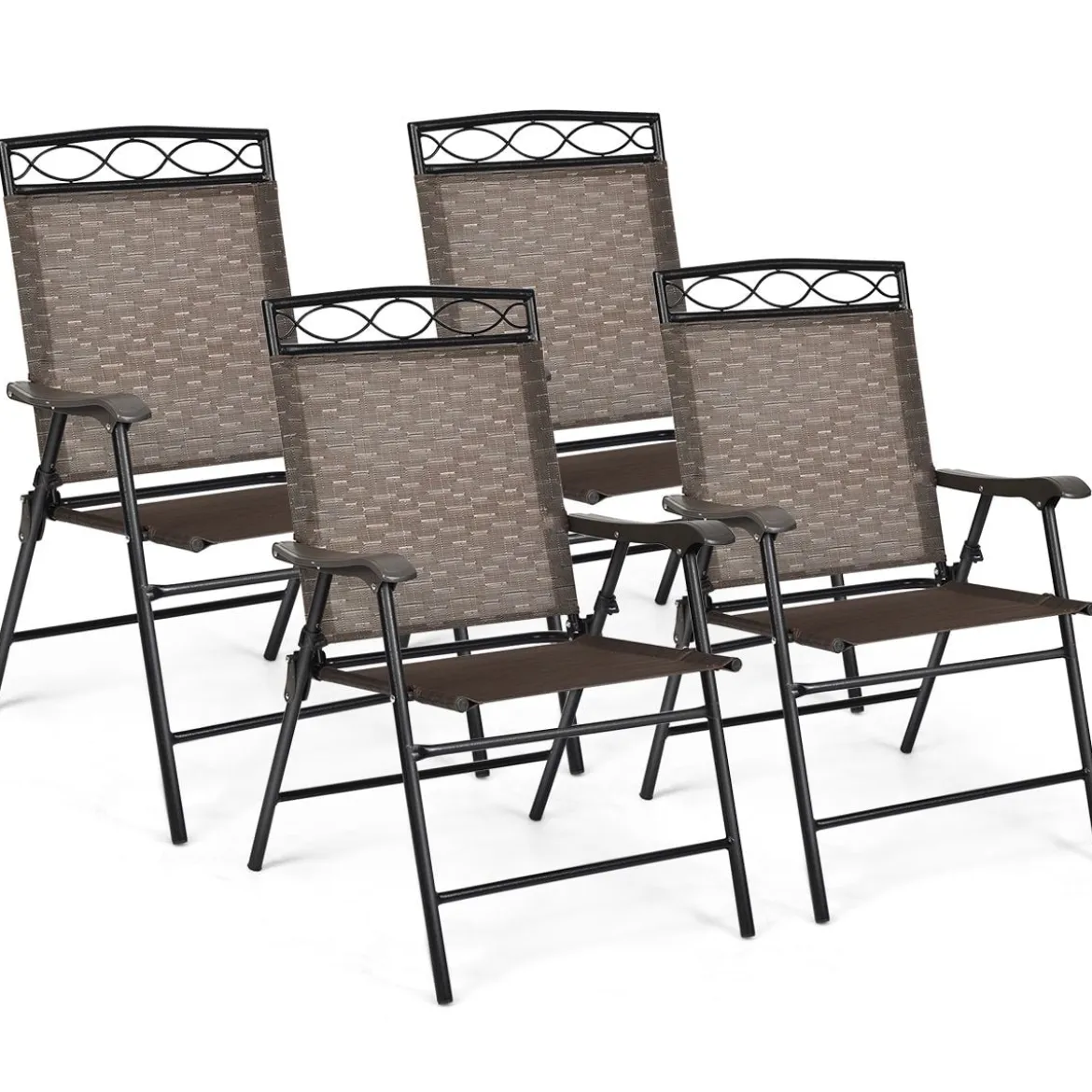 4-er Set tragbare Esszimmerstühle Faltbare Terrassenstühle Klappstühle mit Rückenlehne und Armlehnen Braun