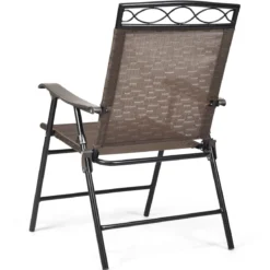4-er Set tragbare Esszimmerstühle Faltbare Terrassenstühle Klappstühle mit Rückenlehne und Armlehnen Braun