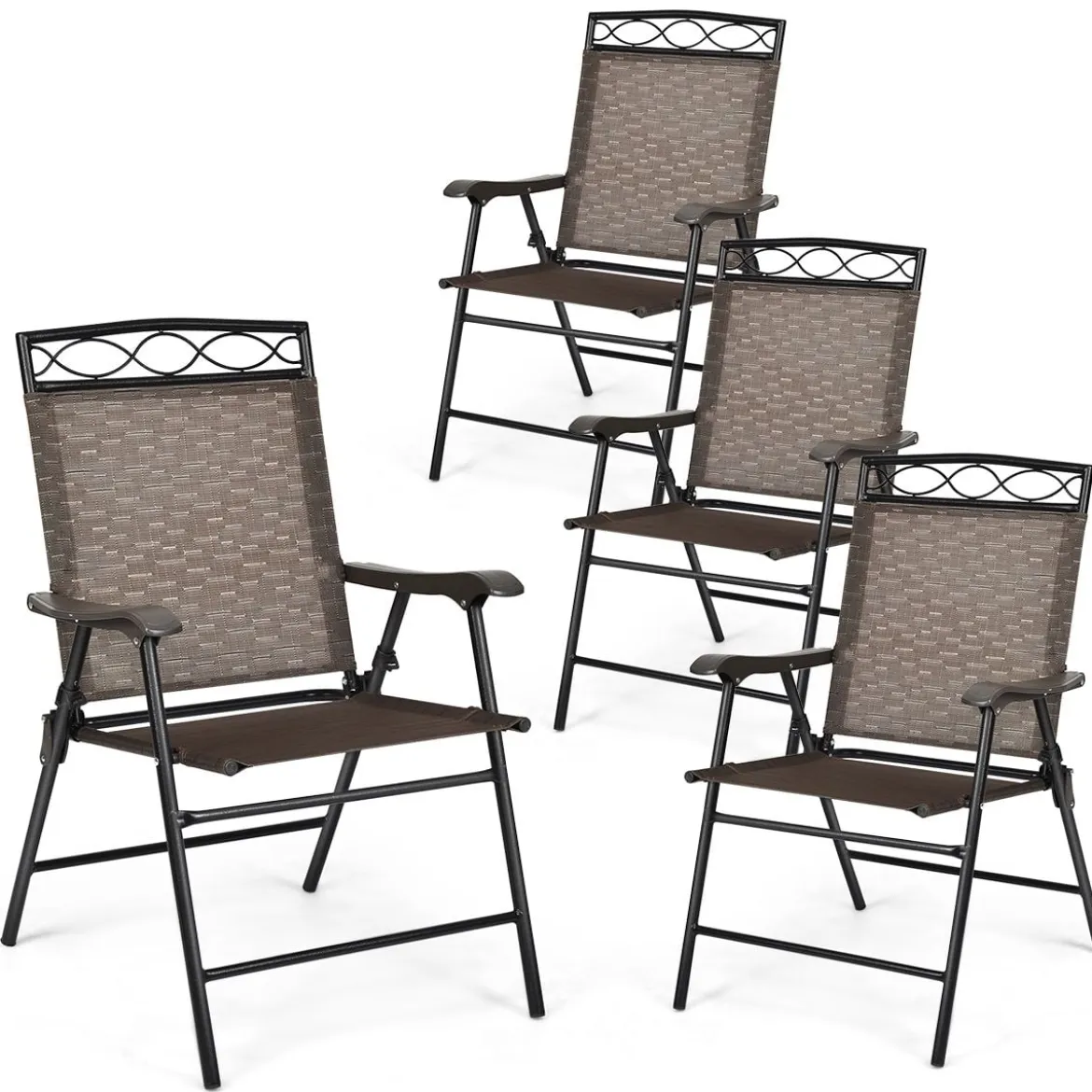 4-er Set tragbare Esszimmerstühle Faltbare Terrassenstühle Klappstühle mit Rückenlehne und Armlehnen Braun