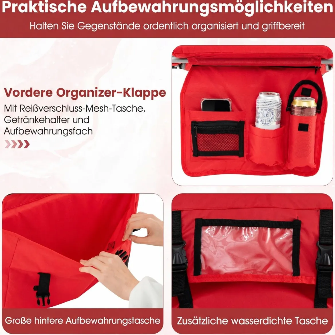 2er Set Tragbarer Stadionsitz mit Rückenlehne Klappbarer Tribünenstuhl mit Schultergurt & Getränkehalter Rot
