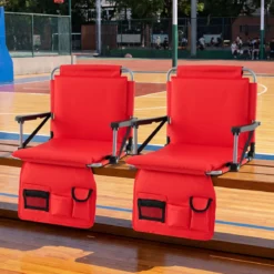 2er Set Tragbarer Stadionsitz mit Rückenlehne Klappbarer Tribünenstuhl mit Schultergurt & Getränkehalter Rot
