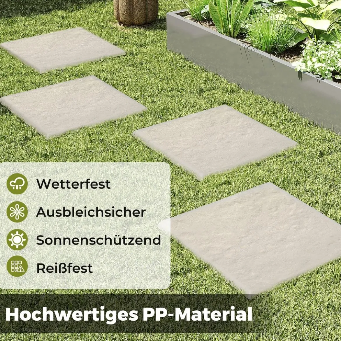 16er Set Trittsteine für Garten Gehwegplatten aus Polypropylen Steinplatten inkl. 64 Erdspießen 39,5 x 39,5 cm Beige