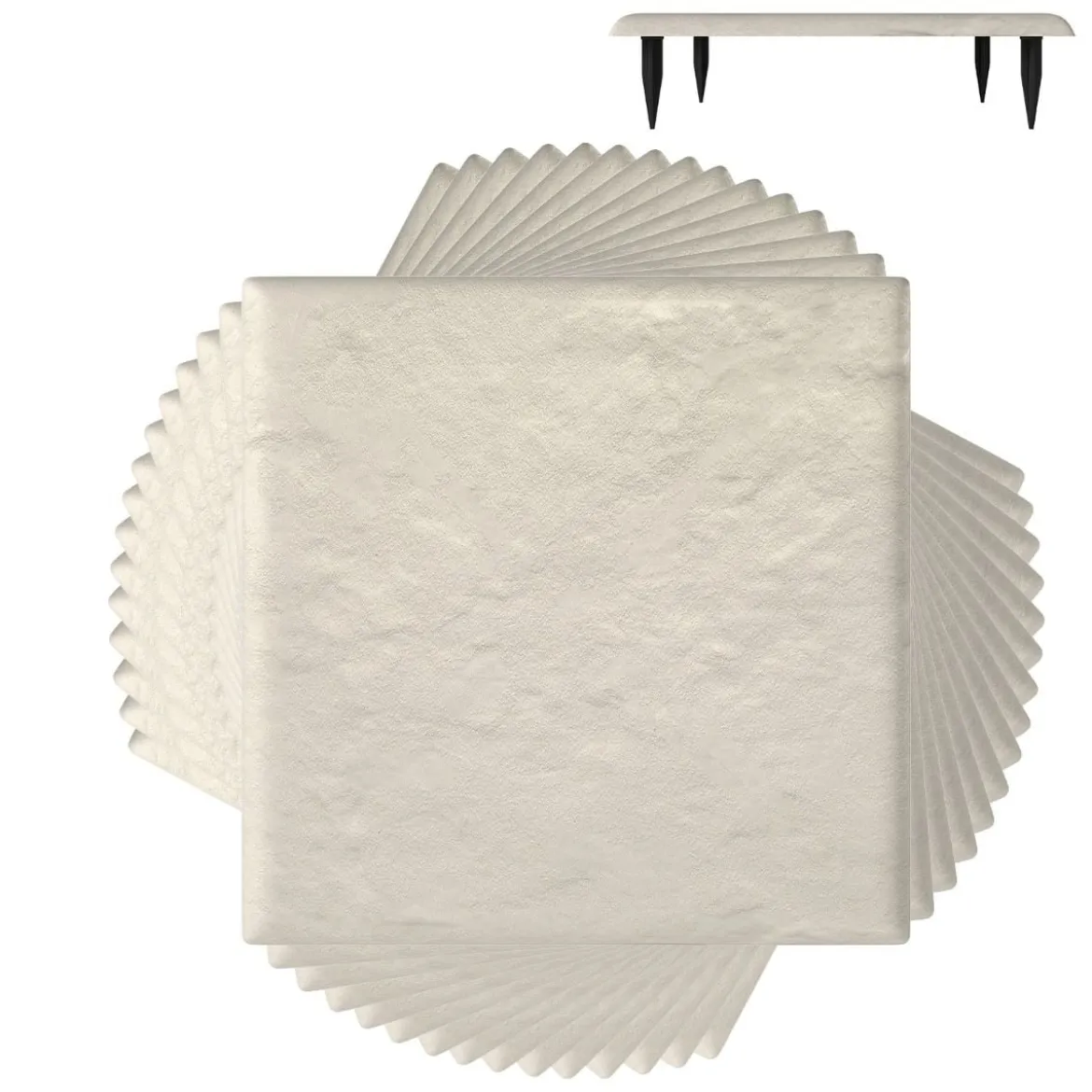 16er Set Trittsteine für Garten Gehwegplatten aus Polypropylen Steinplatten inkl. 64 Erdspießen 39,5 x 39,5 cm Beige