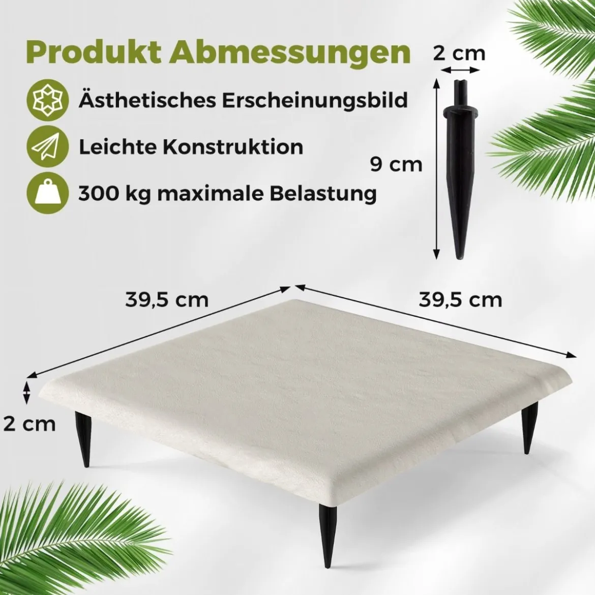 16er Set Trittsteine für Garten Gehwegplatten aus Polypropylen Steinplatten inkl. 64 Erdspießen 39,5 x 39,5 cm Beige