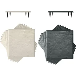 16er Set Trittsteine für Garten Gehwegplatten aus Polypropylen Steinplatten inkl. 64 Erdspießen Beige + Grau