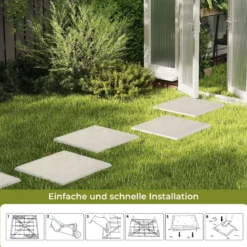 16er Set Trittsteine für Garten Gehwegplatten aus Polypropylen Steinplatten inkl. 64 Erdspießen Beige + Grau