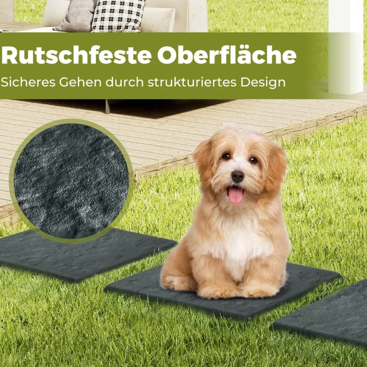 16er Set Trittsteine für Garten Gehwegplatten aus Polypropylen Steinplatten inkl. 64 Erdspießen 39,5 x 39,5 cm Grau
