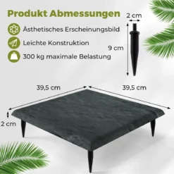 16er Set Trittsteine für Garten Gehwegplatten aus Polypropylen Steinplatten inkl. 64 Erdspießen 39,5 x 39,5 cm Grau