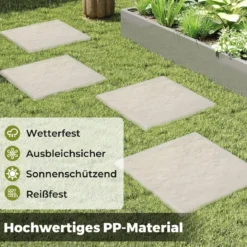 8er Set Trittsteine für Garten Gehwegplatten aus Polypropylen Steinplatten inkl. 32 Erdspießen 39,5 x 39,5 cm Beige