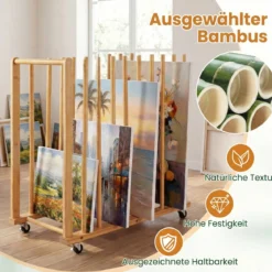 2er Set Trocken-Malregal aus Bambus mit 9 Schlitzen Griff & Rollen in Natürlicher Optik 75 x 40 x 81 cm