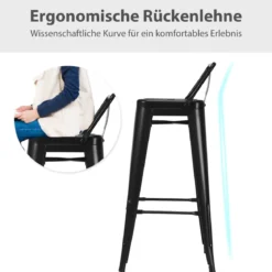 4er Set Vintage Barstühle aus Rotguss-Metall mit Rückenlehne Stapelbare Esszimmerstühle Schwarz
