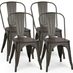 4er Set Vintage-Metallstuhl Esszimmerstuhl mit stabiler Metallkonstruktion 42,5 x 52 x 83,5 cm Bronze