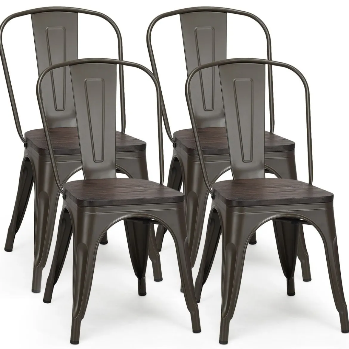 4er Set Vintage-Metallstuhl Esszimmerstuhl mit stabiler Metallkonstruktion 42,5 x 52 x 83,5 cm Bronze