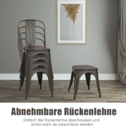 4er Set Vintage-Metallstuhl Esszimmerstuhl mit stabiler Metallkonstruktion 42,5 x 52 x 83,5 cm Bronze