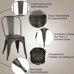 4er Set Vintage-Metallstuhl Esszimmerstuhl mit stabiler Metallkonstruktion 42,5 x 52 x 83,5 cm Bronze