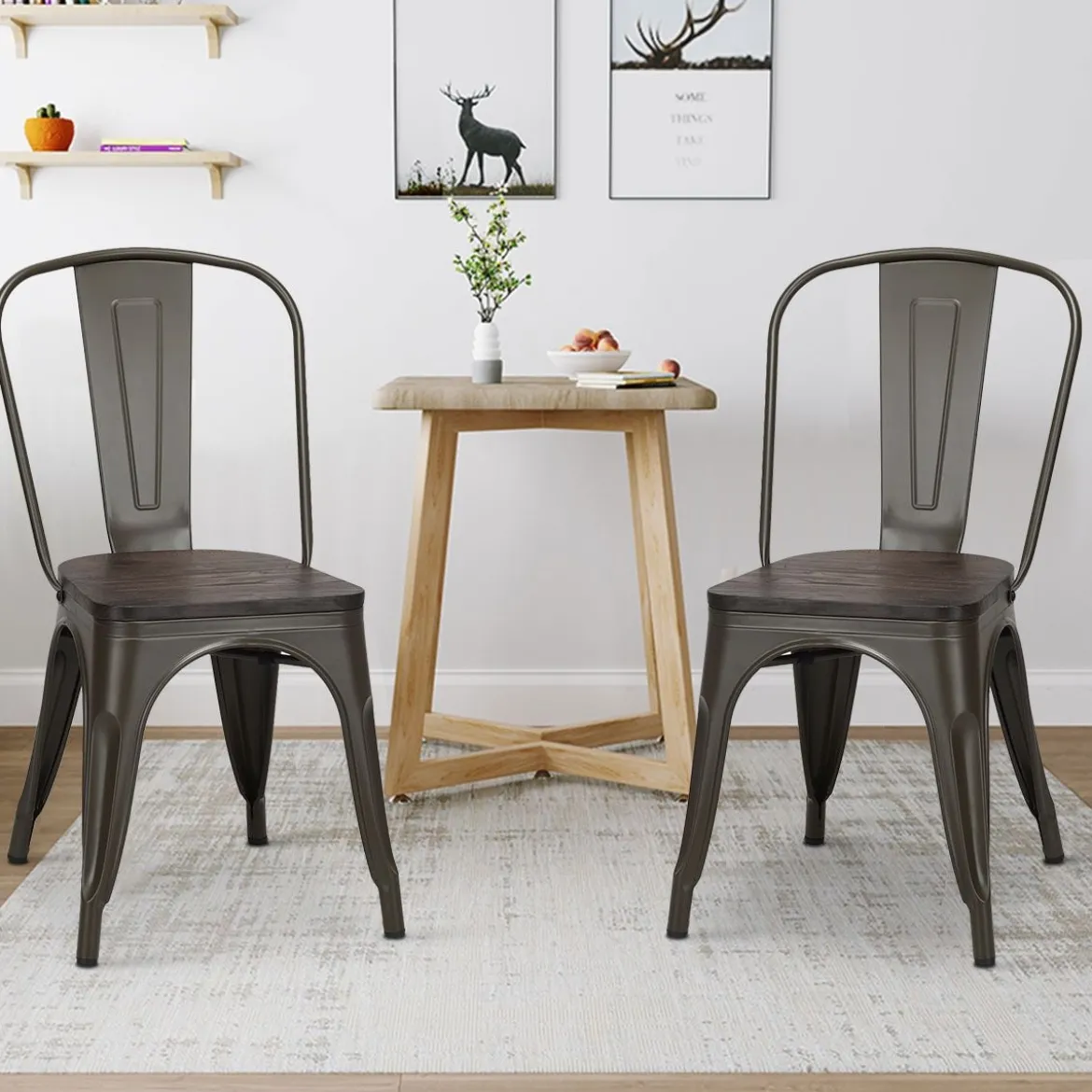 4er Set Vintage-Metallstuhl Esszimmerstuhl mit stabiler Metallkonstruktion 42,5 x 52 x 83,5 cm Bronze