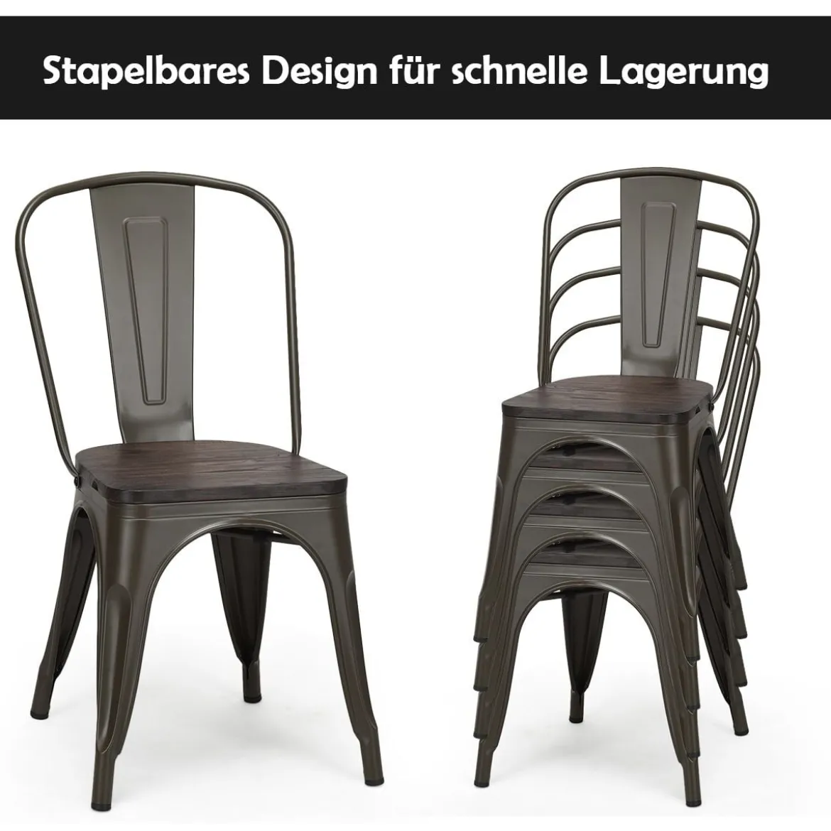 4er Set Vintage-Metallstuhl Esszimmerstuhl mit stabiler Metallkonstruktion 42,5 x 52 x 83,5 cm Bronze