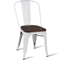 4er Set Vintage-Metallstuhl stapelbarer Küchenstuhl mit Rückenlehne 42,5 x 52 x 83,5 cm Weiß + Braun
