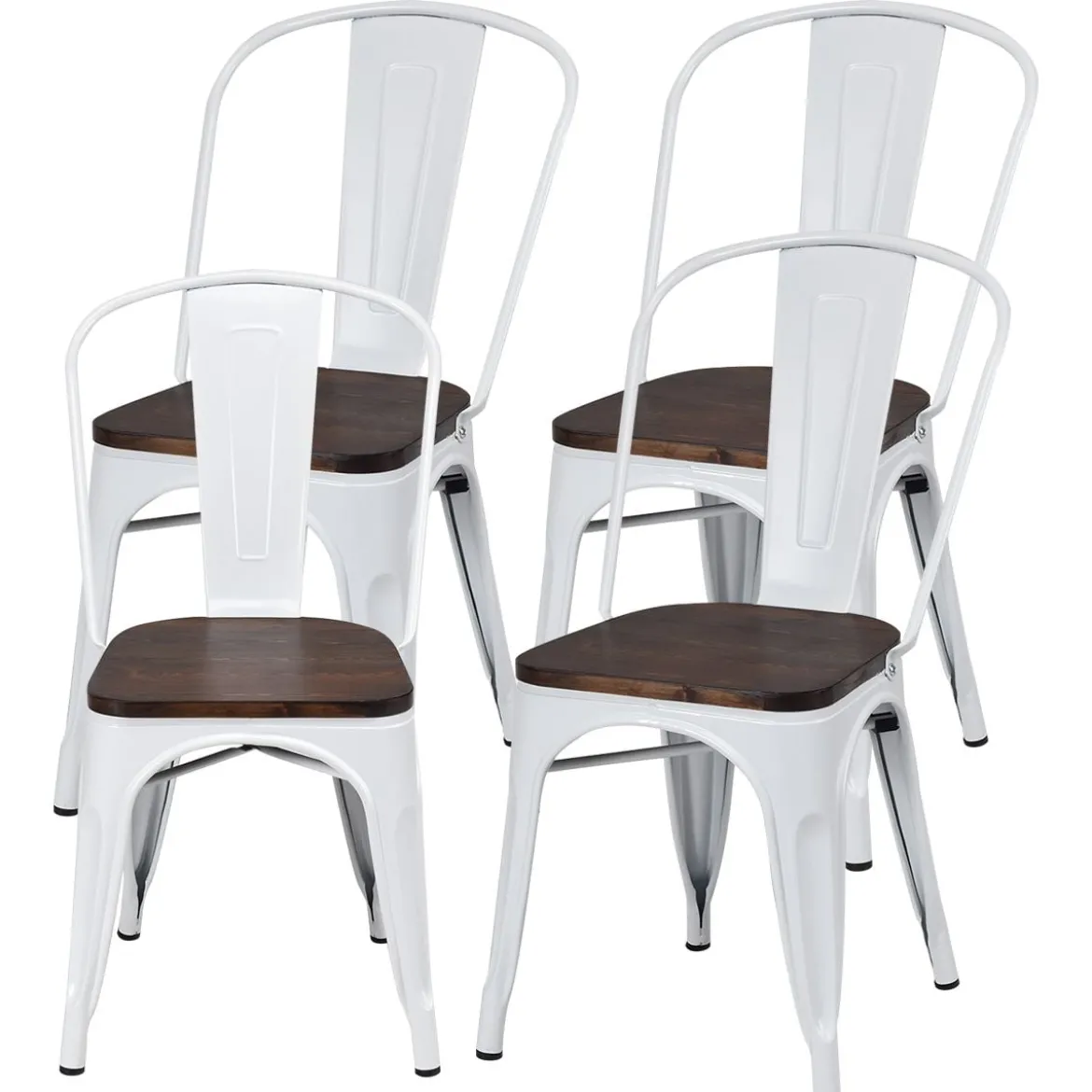 4er Set Vintage-Metallstuhl stapelbarer Küchenstuhl mit Rückenlehne 42,5 x 52 x 83,5 cm Weiß + Braun