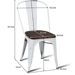 4er Set Vintage-Metallstuhl stapelbarer Küchenstuhl mit Rückenlehne 42,5 x 52 x 83,5 cm Weiß + Braun