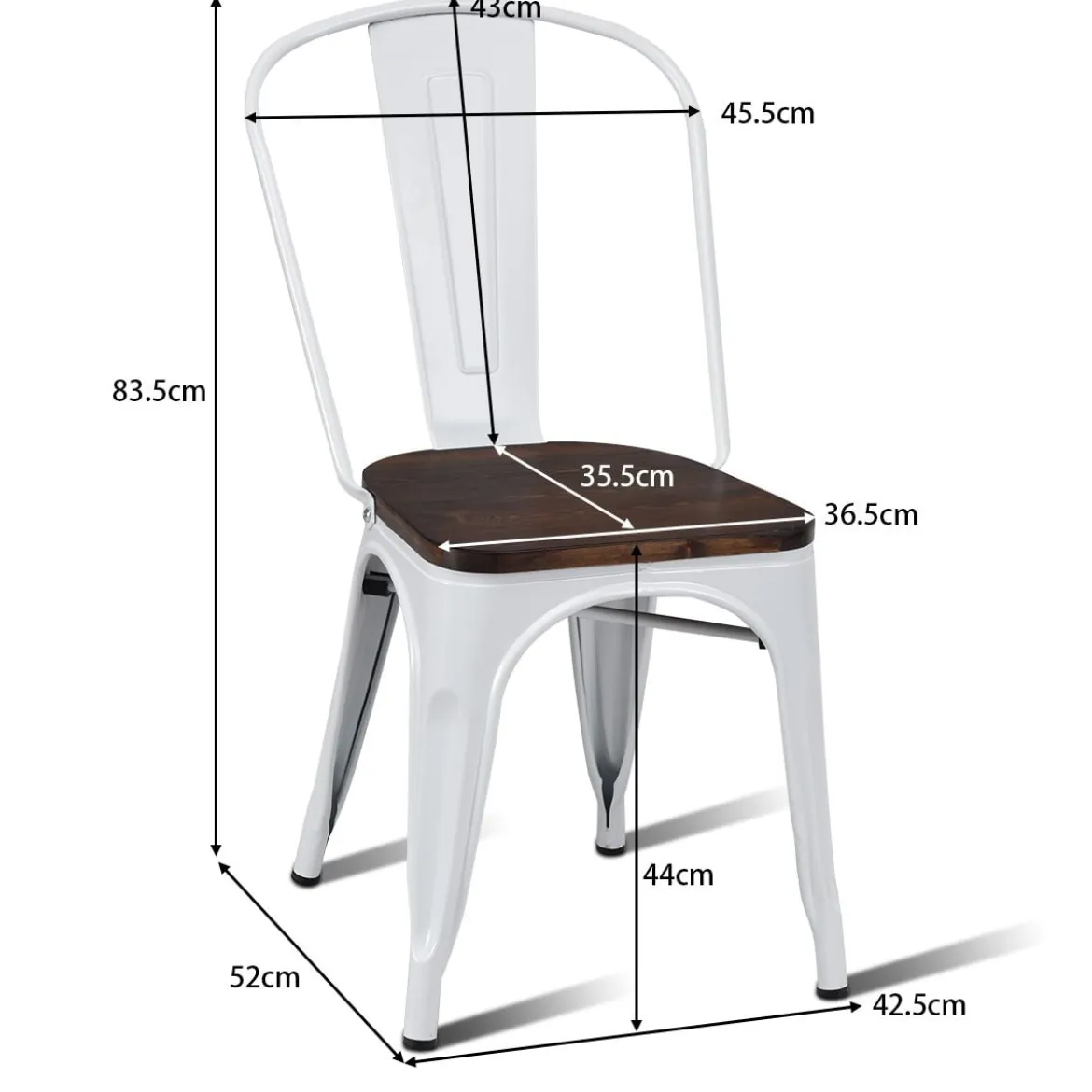 4er Set Vintage-Metallstuhl stapelbarer Küchenstuhl mit Rückenlehne 42,5 x 52 x 83,5 cm Weiß + Braun