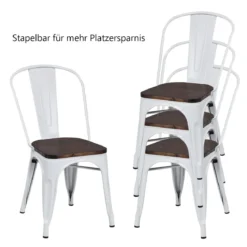 4er Set Vintage-Metallstuhl stapelbarer Küchenstuhl mit Rückenlehne 42,5 x 52 x 83,5 cm Weiß + Braun