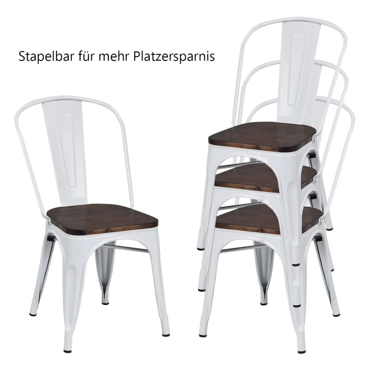 4er Set Vintage-Metallstuhl stapelbarer Küchenstuhl mit Rückenlehne 42,5 x 52 x 83,5 cm Weiß + Braun