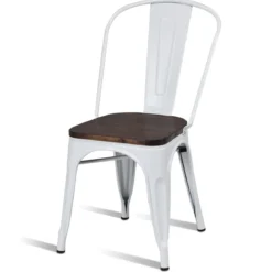 4er Set Vintage-Metallstuhl stapelbarer Küchenstuhl mit Rückenlehne 42,5 x 52 x 83,5 cm Weiß + Braun