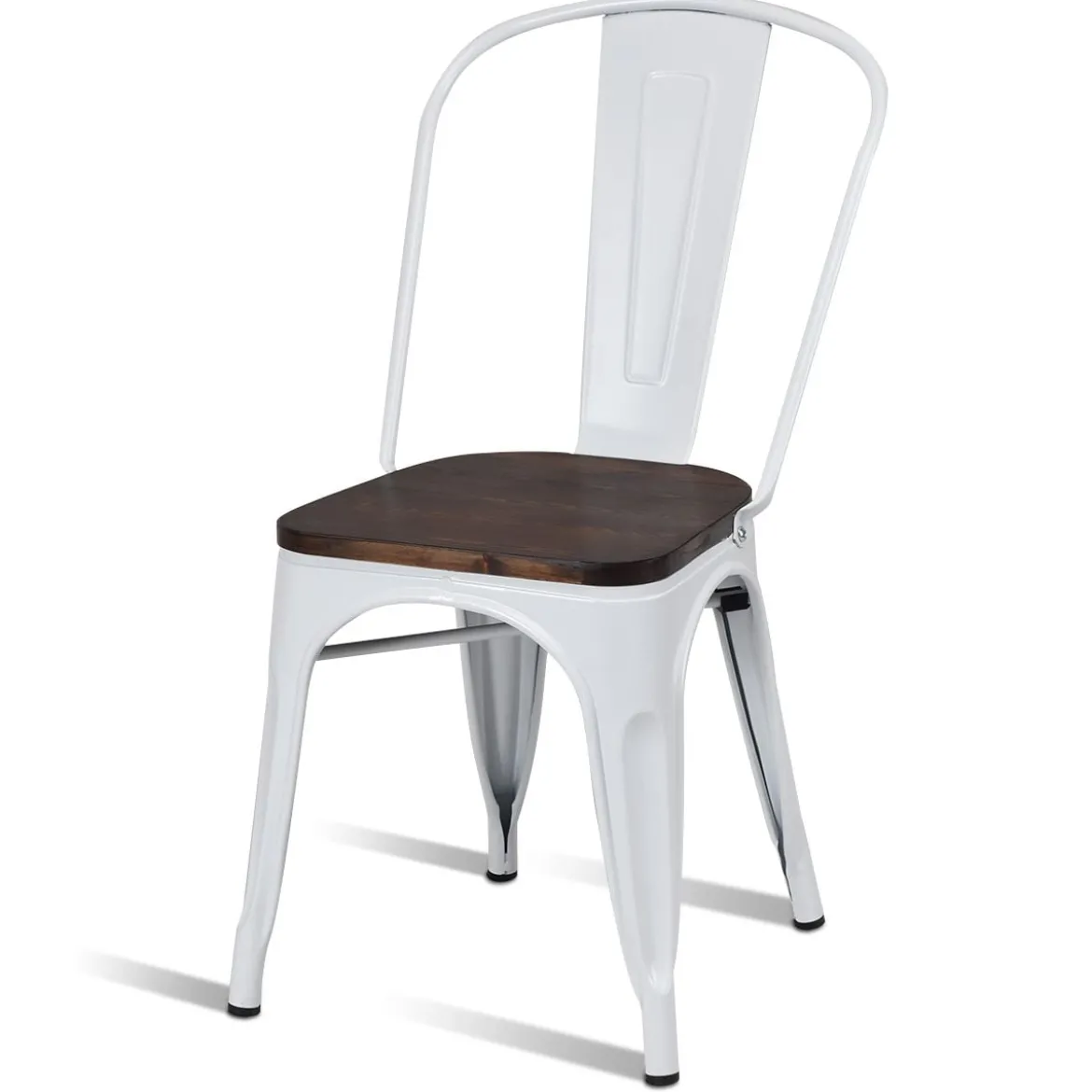 4er Set Vintage-Metallstuhl stapelbarer Küchenstuhl mit Rückenlehne 42,5 x 52 x 83,5 cm Weiß + Braun