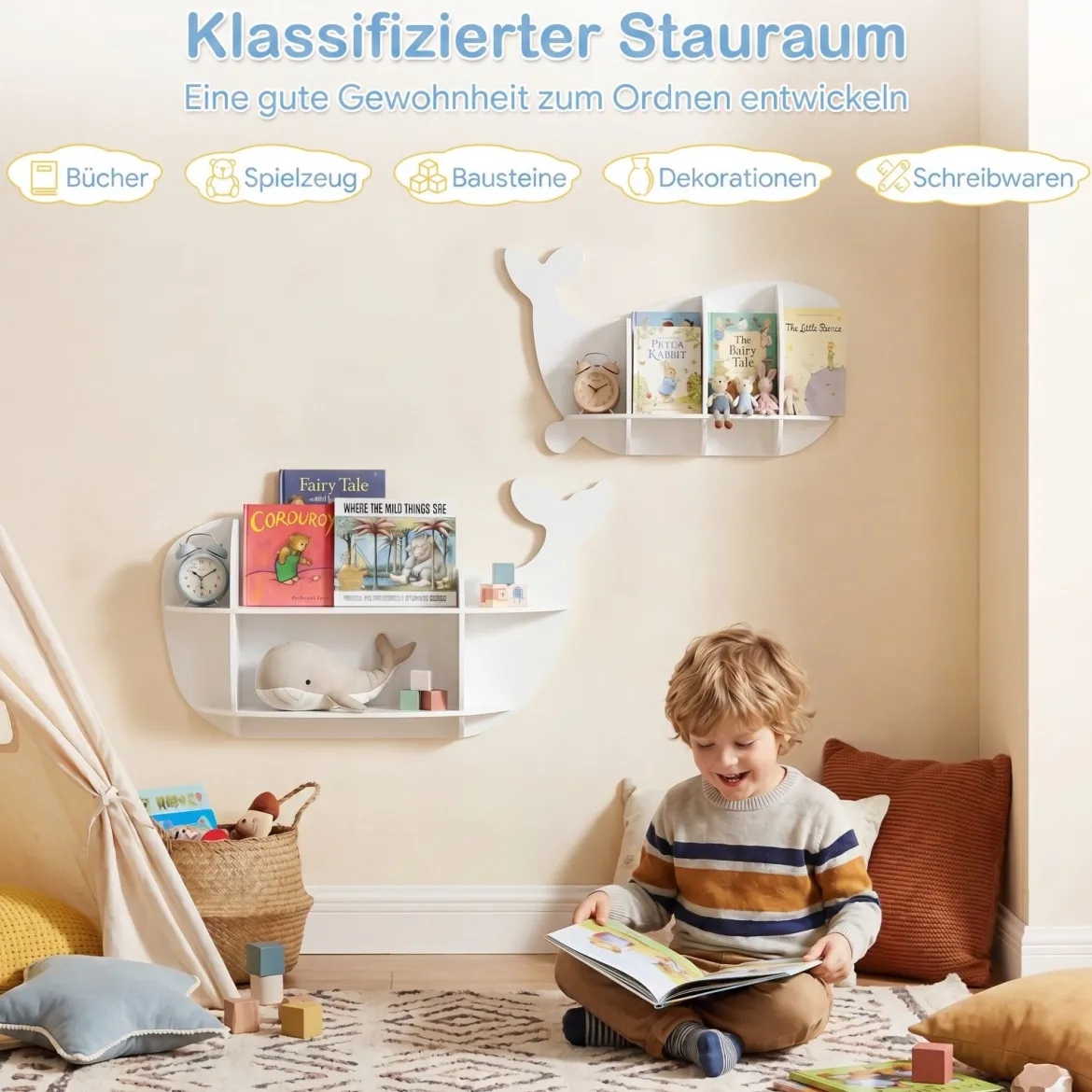 2er Set Wal Wandregale Wandmontiertes Schweberegale mit Fächern Holz Hängeregale Weiß