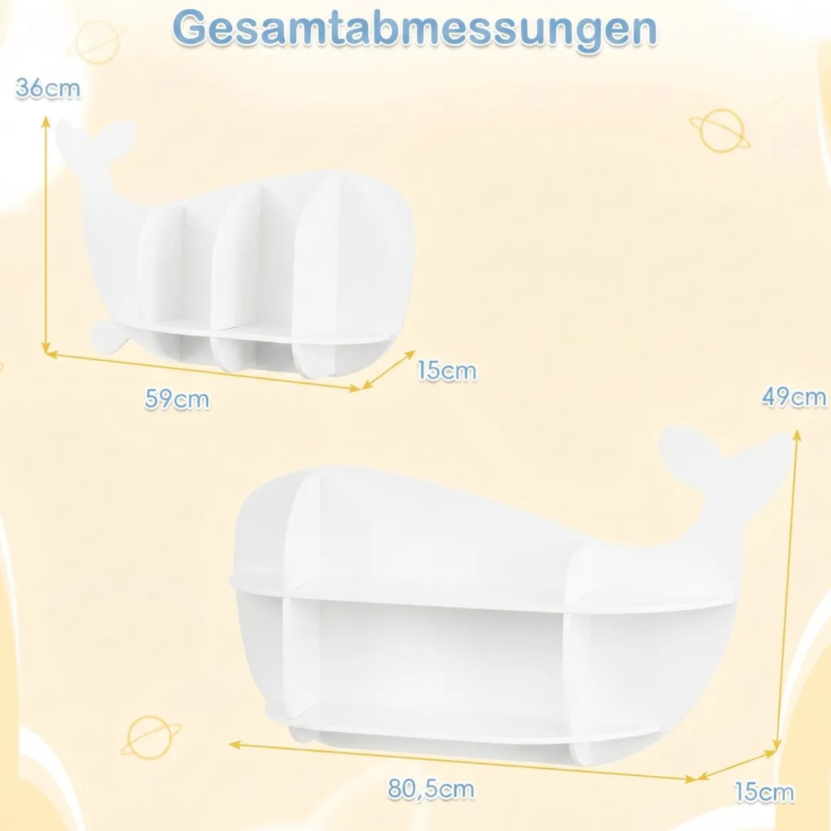 2er Set Wal Wandregale Wandmontiertes Schweberegale mit Fächern Holz Hängeregale Weiß