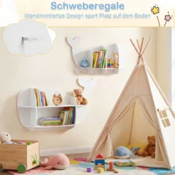 2er Set Wal Wandregale Wandmontiertes Schweberegale mit Fächern Holz Hängeregale Weiß