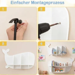 2er Set Wal Wandregale Wandmontiertes Schweberegale mit Fächern Holz Hängeregale Weiß