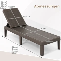 2er Set Wetterfeste Sonnenliege mit Verstellbarer Rückenlehne Kunststoff Gartenliege Balkonliege Braun