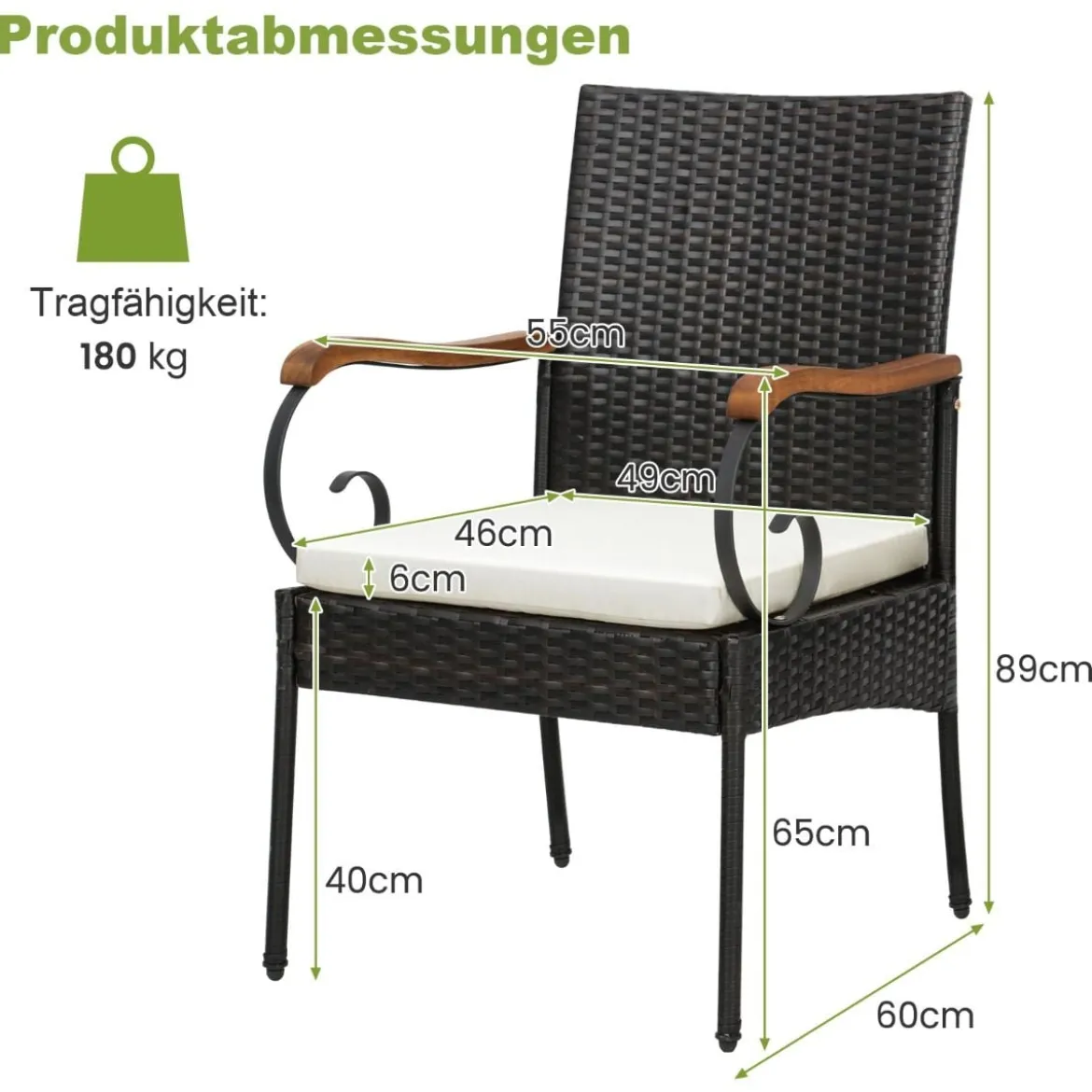 2er Terrassen-Korbstühle mit robustem Metallrahmen & wetterfestem Korbgeflecht