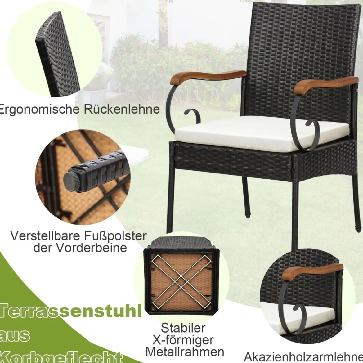2er Terrassen-Korbstühle mit robustem Metallrahmen & wetterfestem Korbgeflecht