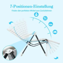 2er Terrassenliegestuhl mit Fußstütze Klappbarer Liegestuhl Weiß
