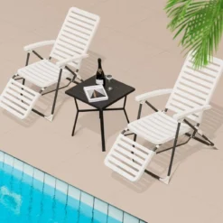 2er Terrassenliegestuhl mit Fußstütze Klappbarer Liegestuhl Weiß