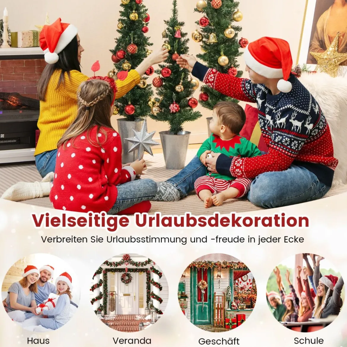 3er Weihnachtsbaum Künstlich Bleistift mit Sockel aus Metall Kunstbaum 90 + 120 + 150 cm Grün