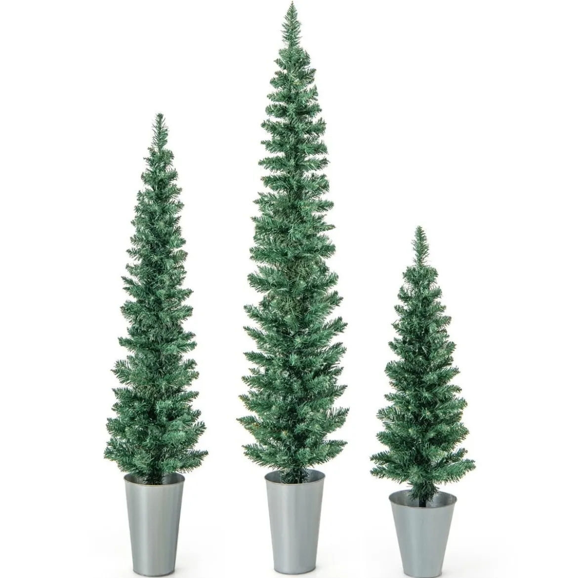 3er Weihnachtsbaum Künstlich Bleistift mit Sockel aus Metall Kunstbaum 90 + 120 + 150 cm Grün
