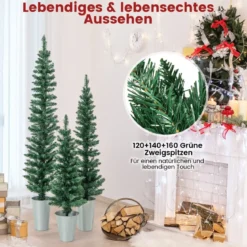3er Weihnachtsbaum Künstlich Bleistift mit Sockel aus Metall Kunstbaum 90 + 120 + 150 cm Grün