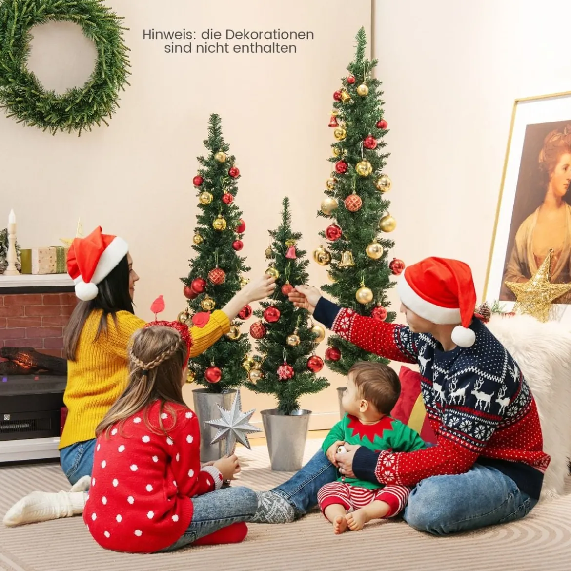 3er Weihnachtsbaum Künstlich Bleistift mit Sockel aus Metall Kunstbaum 90 + 120 + 150 cm Grün