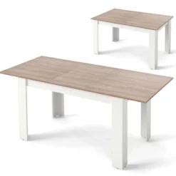 Erweiterbarer Esstisch Moderner Küchentisch mit verstellbarem Tischblatt & L-förmige Beine Weiß 158 x 70 x 76 cm
