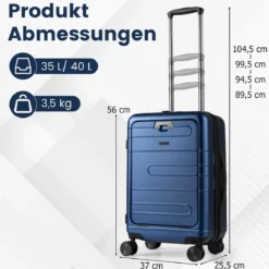 Erweiterbarer Reisekoffer leichter PC-Hartschalenkoffer 20 Zoll Flugzeugtaugliches Rollgepäck Marineblau
