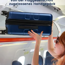 Erweiterbarer Reisekoffer leichter PC-Hartschalenkoffer 20 Zoll Flugzeugtaugliches Rollgepäck Marineblau