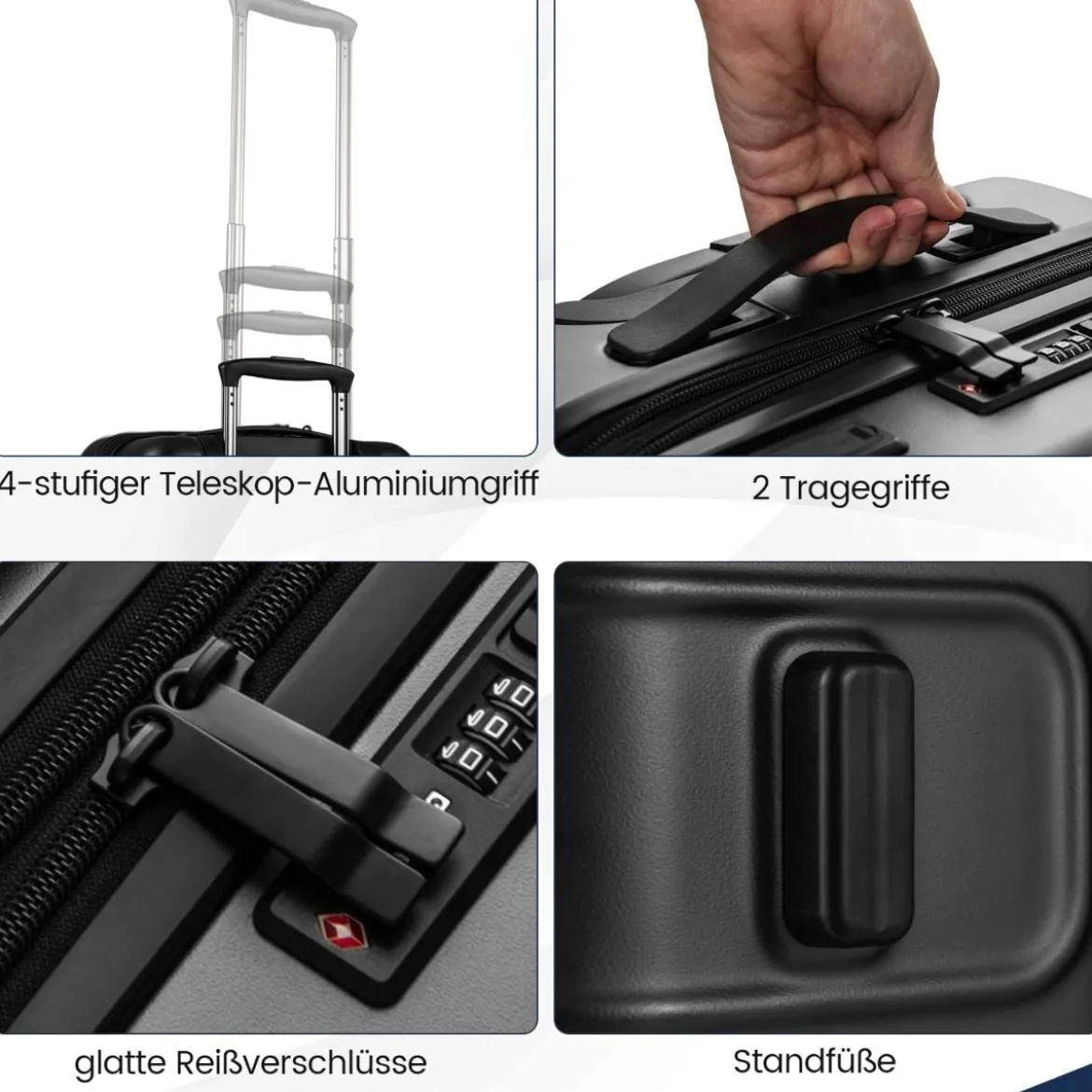 Erweiterbarer Reisekoffer leichter PC-Hartschalenkoffer mit Frontfach 20 Zoll Flugzeugtaugliches Rollgepäck Schwarz